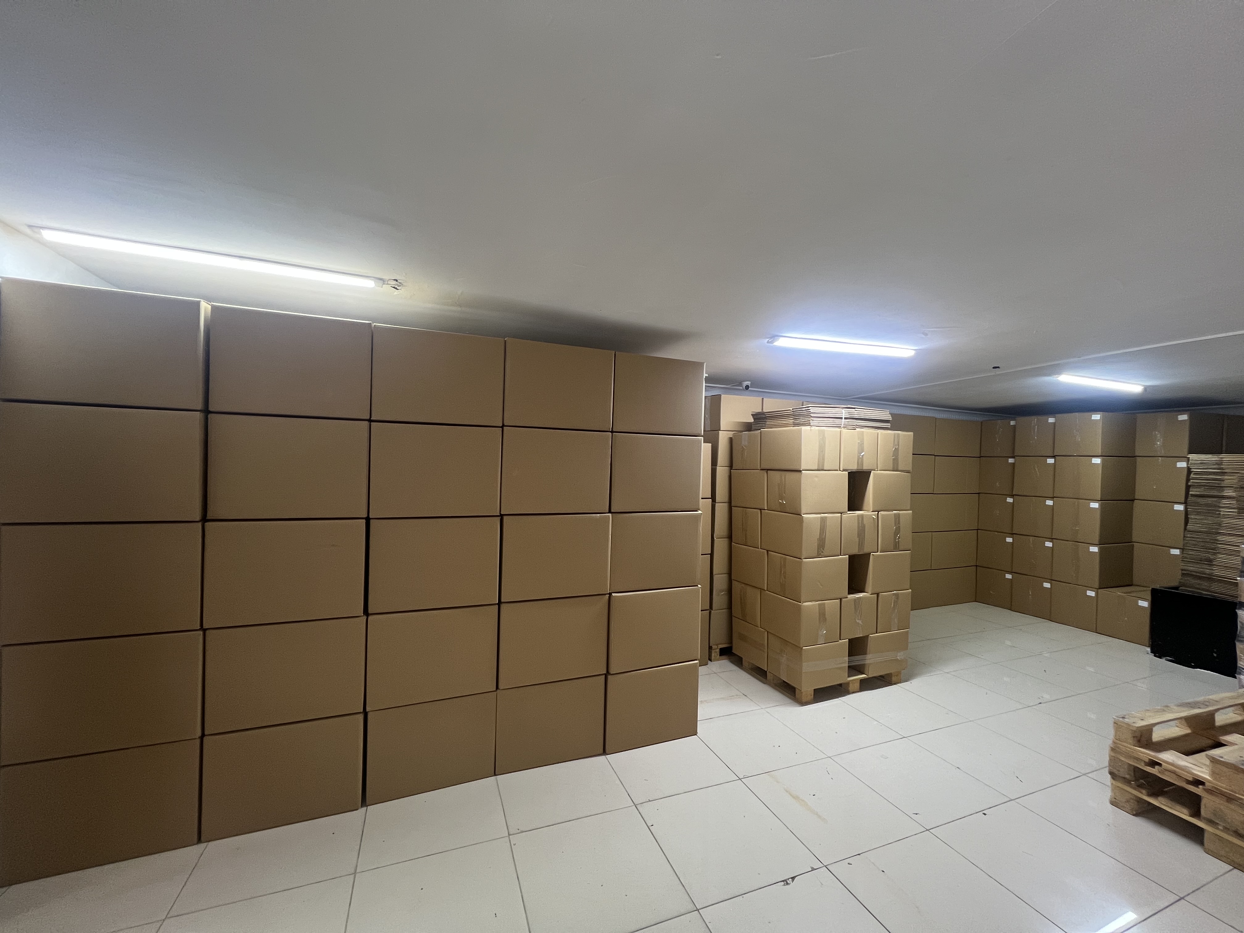 Finished packaging products stored in cartons